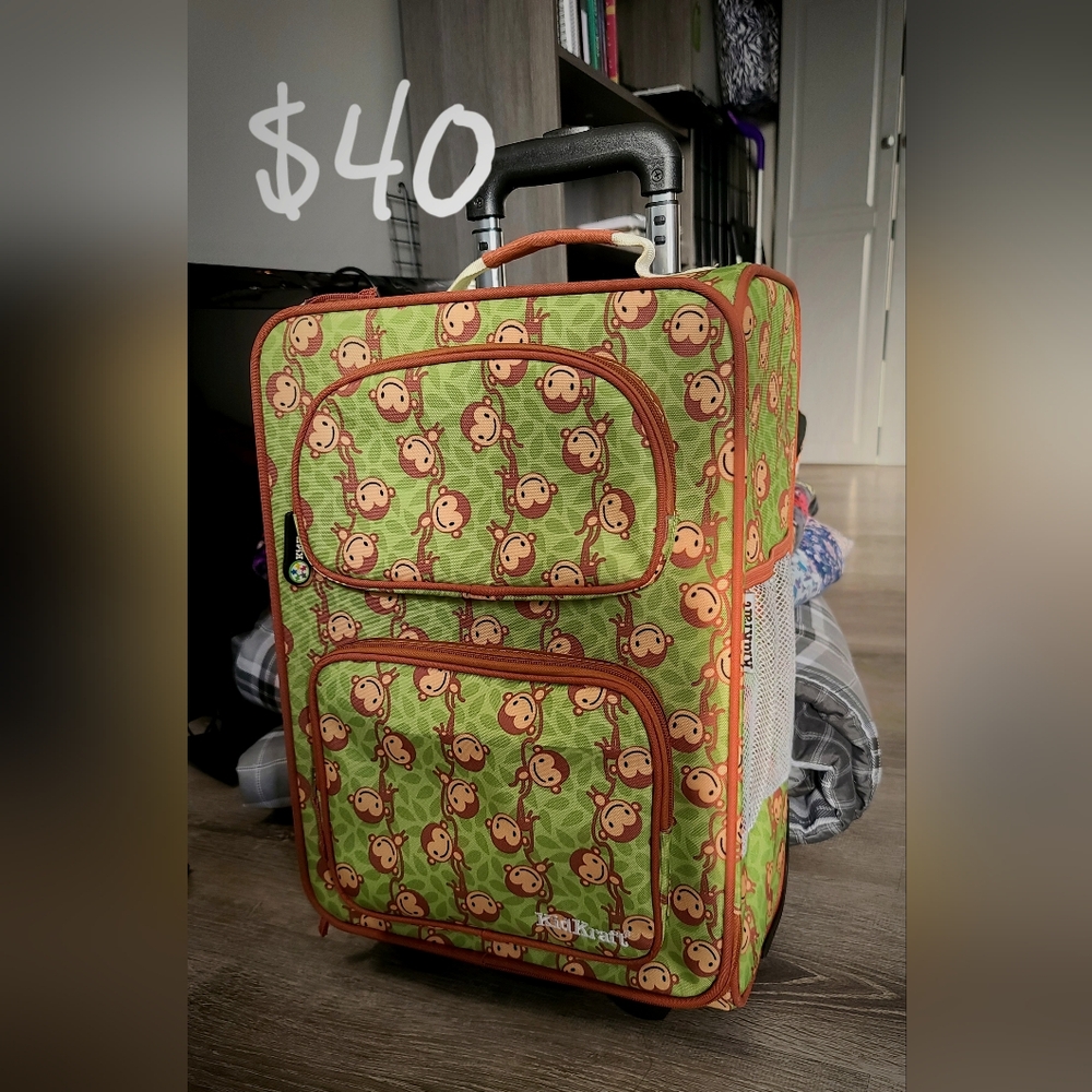 KidKraft Green Monkey Print Suitcase